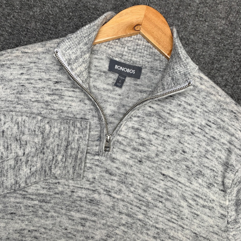 Bonobos Cashmere Sweater Men Large Gray 1/4 Zip Pullover Quarter Zip Standard
